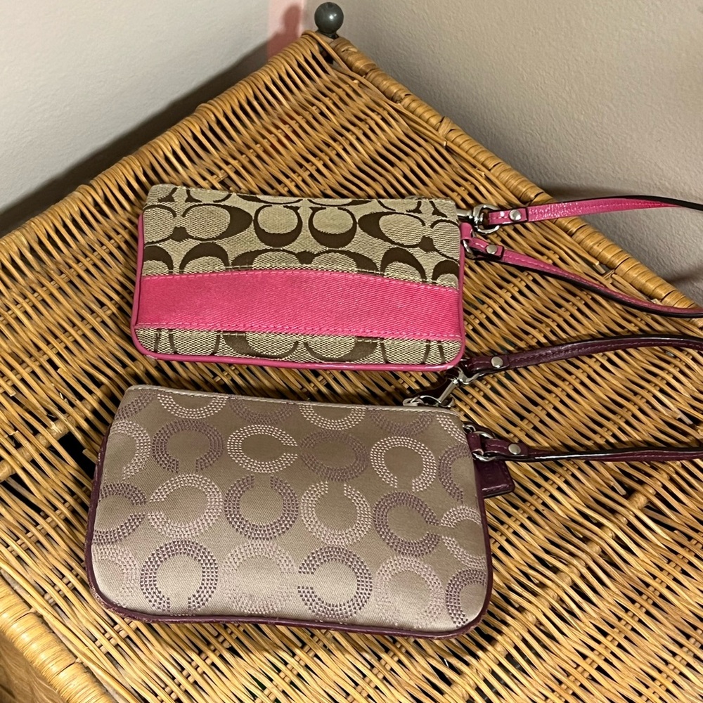Coach Signature Brown and Pink & burgundy & beige Wristlets both are included